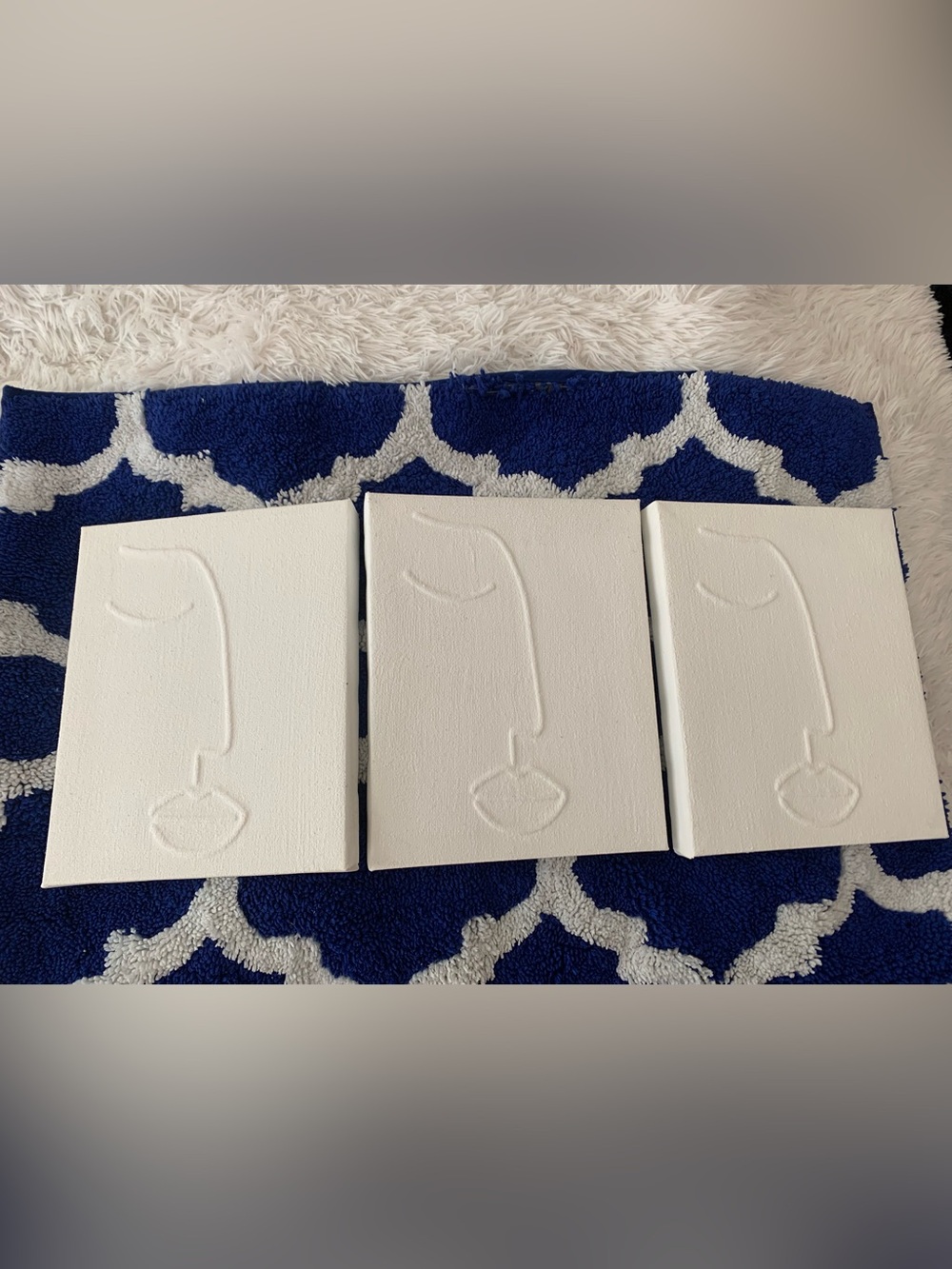 Set of 3 Minimalist White Textured Face Canvases